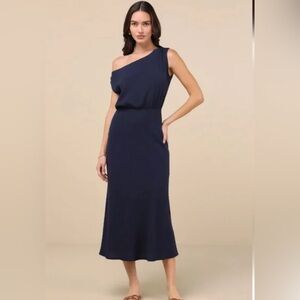 Lulu's Navy One-Shoulder Maxi Dress